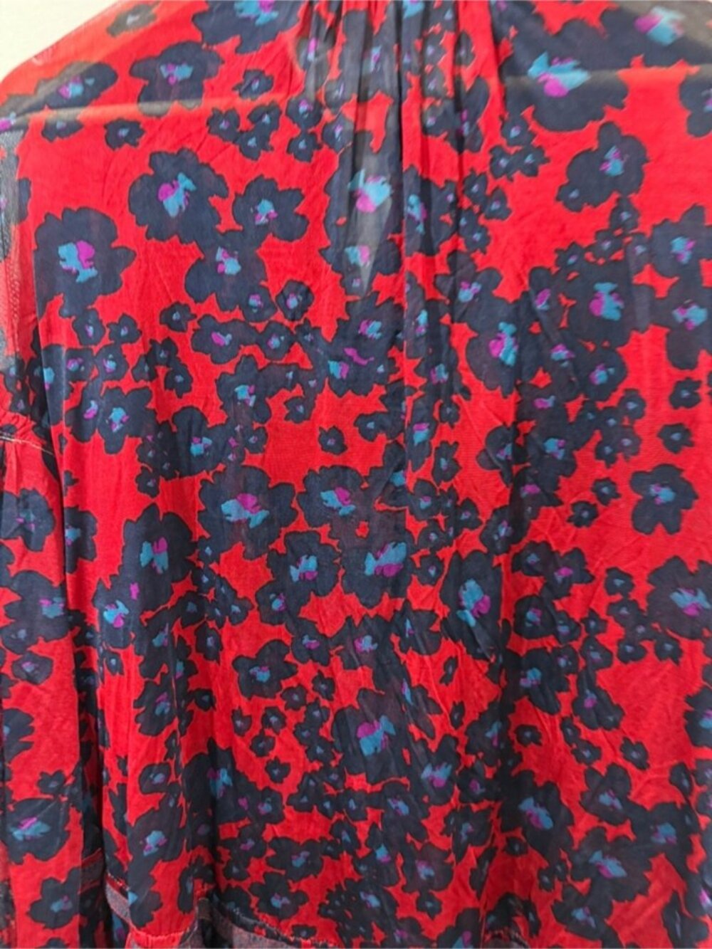 Free People Red Floral Boho Mini Dress Long Sleeve Button Front Size M - Picture 9 of 13